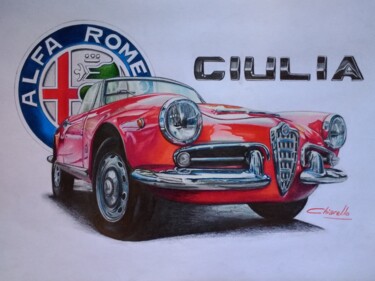 ALFA ROMEO GIULIA SPIDER 1963 Dessin intitulée "ALFA ROMEO GIULIA S…" par Nicky Chiarello, Œuvre d'art originale, Crayon