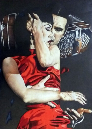 Pittura intitolato "Tango pasión." da Nicky Chiarello, Opera d'arte originale, Matita Montato su Cartone