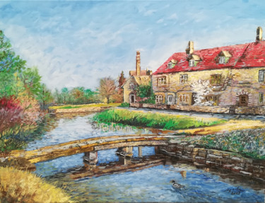 Painting titled "Lower slaughter bri…" by Nicolas Spada, Original Artwork, Oil