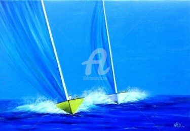 Peinture intitulée "Au milieu de l'océan" par Nico, Œuvre d'art originale, Autre