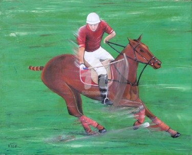 Peinture intitulée "Joueur de polo" par Nico, Œuvre d'art originale, Autre