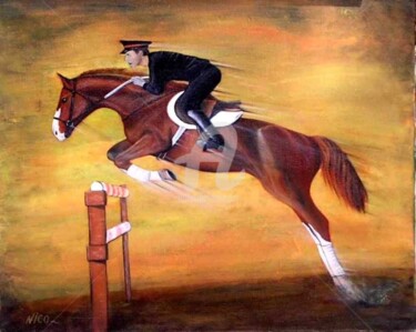 Peinture intitulée "Saut d'obstacle" par Nico, Œuvre d'art originale, Autre