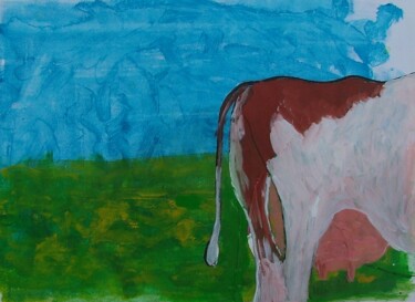 Schilderij getiteld "Achterzijde koe" door Nico Van Oosten, Origineel Kunstwerk, Acryl