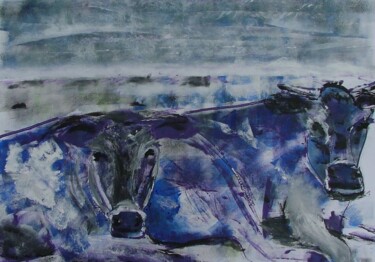 Schilderij getiteld "Blauwe koeien" door Nico Van Oosten, Origineel Kunstwerk, Acryl