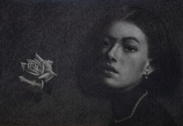 Fermoimmagine con rosa bianca Drawing titled "Fermoimmagine con r…" by Nicola De Luca, Original Artwork, Graphite Mounted on Other rigid panel