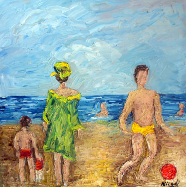 Schilderij getiteld "JEUX DE PLAGE" door Nicodi, Origineel Kunstwerk, Olie