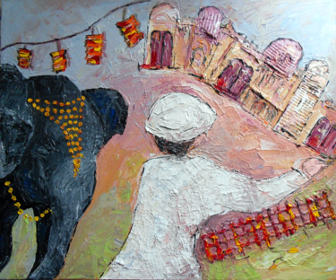 Painting titled "PARADE DES ELEPHANT…" by Nicodi, Original Artwork, Acrylic