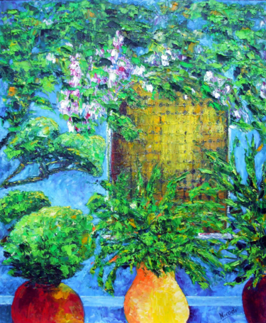 Painting titled "LE PATIO" by Nicodi, Original Artwork, Oil