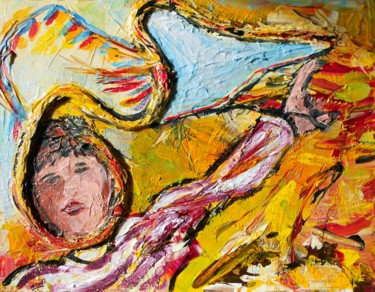 Peinture intitulée "L ENFANT AU CERF VO…" par Nicodi, Œuvre d'art originale, Acrylique