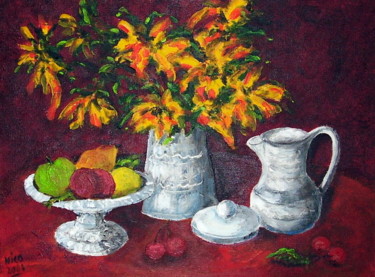 Painting titled "FLEURS ET FRUITS" by Nicodi, Original Artwork, Acrylic