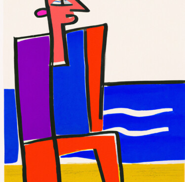 Digitale Kunst mit dem Titel "Mann am Strand" von Nicoking, Original-Kunstwerk, KI-generiertes Bild