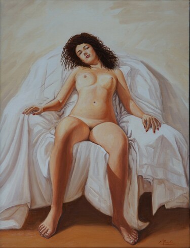 Painting titled "nudo" by Nicola Romilio, Original Artwork, Oil Mounted on Wood Stretcher frame