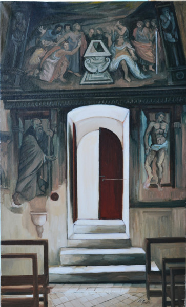 Pittura intitolato "Interno del tempiet…" da Nicola Romilio, Opera d'arte originale, Olio