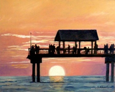 Ζωγραφική με τίτλο "Sunset in Florida" από Nicola D Amelio, Αυθεντικά έργα τέχνης, Λάδι
