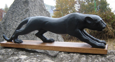 Sculpture intitulée "Panthere" par Nicolae Teisanu, Œuvre d'art originale, Bois