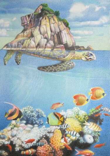 Malerei mit dem Titel "turtle" von Nicolai Ghibalenco, Original-Kunstwerk, Bleistift