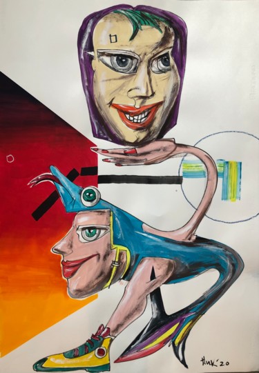 Schilderij getiteld "Double portrait" door Nicolai Panayotov, Origineel Kunstwerk, Acryl