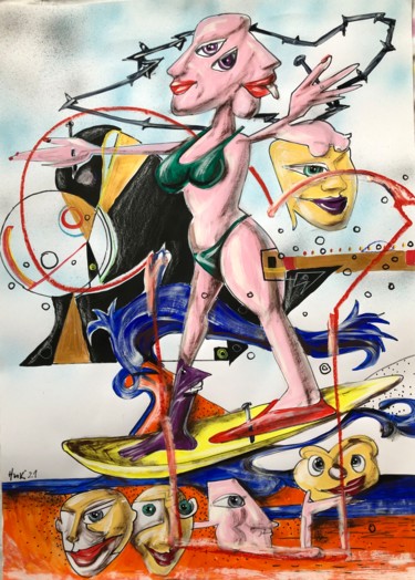 Schilderij getiteld "Surfer 1" door Nicolai Panayotov, Origineel Kunstwerk, Acryl