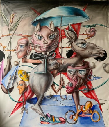 Peinture intitulée "Cats and donkeys" par Nicolai Panayotov, Œuvre d'art originale, Acrylique