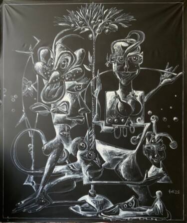 Black & white dragon girl Pintura titulada "Black & white drago…" por Nicolai Panayotov, Obra de arte original, Acrílico