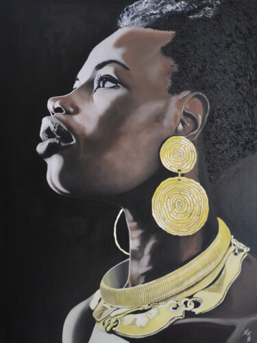 Painting titled "La Reine Africaine" by Nicolas Alibar, Original Artwork, Oil