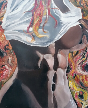 Painting titled "Fitness girl on fire" by Nicolas Alibar, Original Artwork, Oil