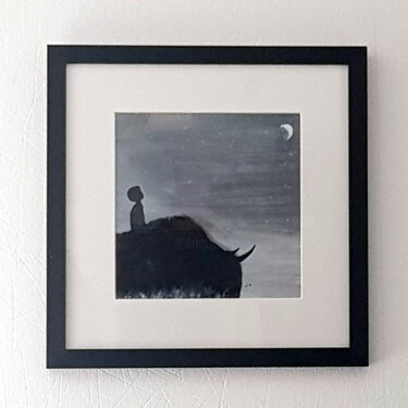 Painting titled "Sur le dos du bison…" by Nicolas Ayme, Original Artwork, Acrylic Mounted on Glass