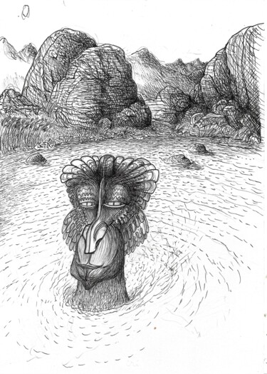 Tekening getiteld "Créature de lac alp…" door Nicolas Boldych, Origineel Kunstwerk, Marker