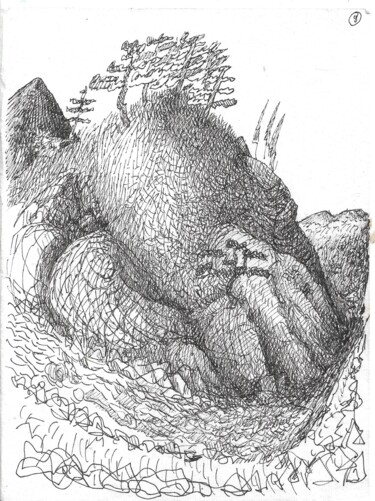Zeichnungen mit dem Titel "La main des marnes" von Nicolas Boldych, Original-Kunstwerk, Marker