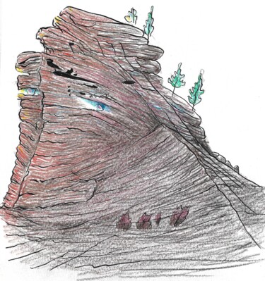 Dessin intitulée "Montagne timide" par Nicolas Boldych, Œuvre d'art originale, Crayon