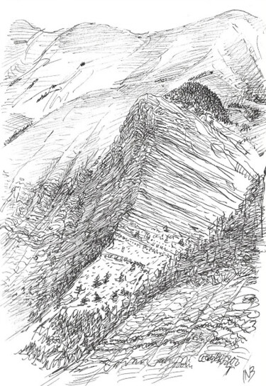 Drawing titled "Vallée de Chaudun" by Nicolas Boldych, Original Artwork, Marker