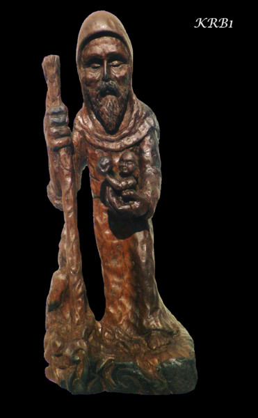 Skulptur mit dem Titel "Saint Christophe L'…" von Nicolas Bouriot (KRB1), Original-Kunstwerk, Holz