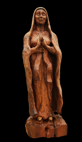 Sculpture intitulée "Notre-Dame de Lourd…" par Nicolas Bouriot (KRB1), Œuvre d'art originale, Bois