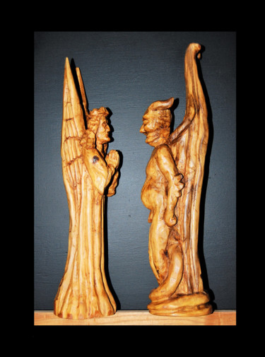 Sculpture intitulée "Ange et Démon" par Nicolas Bouriot (KRB1), Œuvre d'art originale, Bois