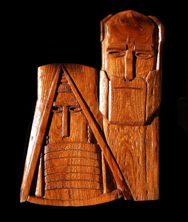 Skulptur mit dem Titel "Mamig et Babig" von Nicolas Bouriot (KRB1), Original-Kunstwerk, Holz