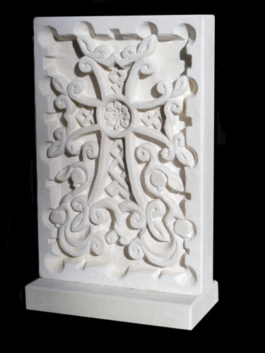 Sculpture titled "Khachkar Tigranakert" by Nicolas Bouriot (KRB1), Original Artwork, Stone