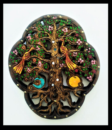 Sculpture titled "Arbre de Vie Phoenix" by Nicolas Bouriot (KRB1), Original Artwork, Wood