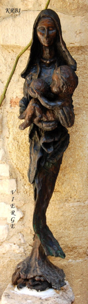 Sculpture titled "Vierge Marie" by Nicolas Bouriot (KRB1), Original Artwork, Wood