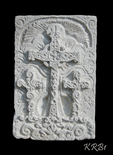 Sculptuur getiteld "Khachkar L'Indivisi…" door Nicolas Bouriot (KRB1), Origineel Kunstwerk, Steen