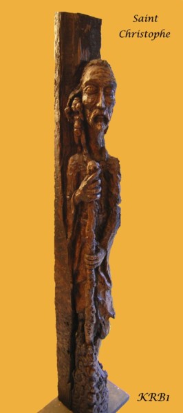 Escultura titulada "Saint Christophe" por Nicolas Bouriot (KRB1), Obra de arte original, Madera