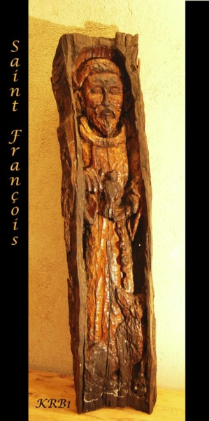 Skulptur mit dem Titel "Saint François" von Nicolas Bouriot (KRB1), Original-Kunstwerk, Holz