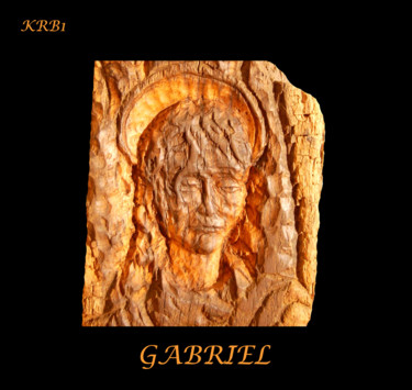 Sculptuur getiteld "Saint Gabriel, visa…" door Nicolas Bouriot (KRB1), Origineel Kunstwerk, Hout