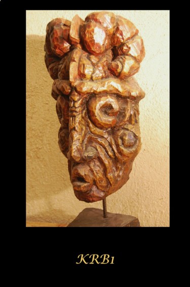 Скульптура под названием "Masque" - Nicolas Bouriot (KRB1), Подлинное произведение искусства, Дерево