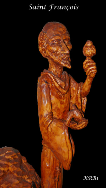 Skulptur mit dem Titel "Saint François" von Nicolas Bouriot (KRB1), Original-Kunstwerk, Holz