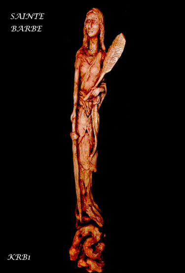 Sculptuur getiteld "Sainte Barbe" door Nicolas Bouriot (KRB1), Origineel Kunstwerk, Hout