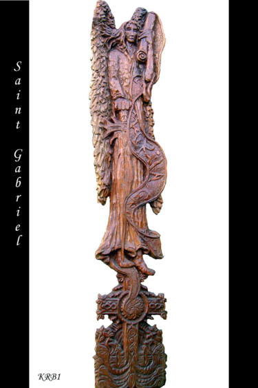 Escultura titulada "Saint Gabriel" por Nicolas Bouriot (KRB1), Obra de arte original, Madera