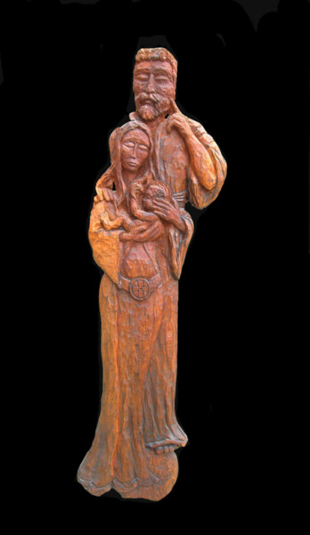 Skulptur mit dem Titel "Sainte Famille" von Nicolas Bouriot (KRB1), Original-Kunstwerk, Holz