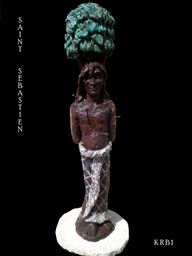 Sculpture titled "Saint Sébastien orm…" by Nicolas Bouriot (KRB1), Original Artwork, Wood