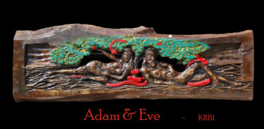 Scultura intitolato "Adam et Eve" da Nicolas Bouriot (KRB1), Opera d'arte originale, Legno