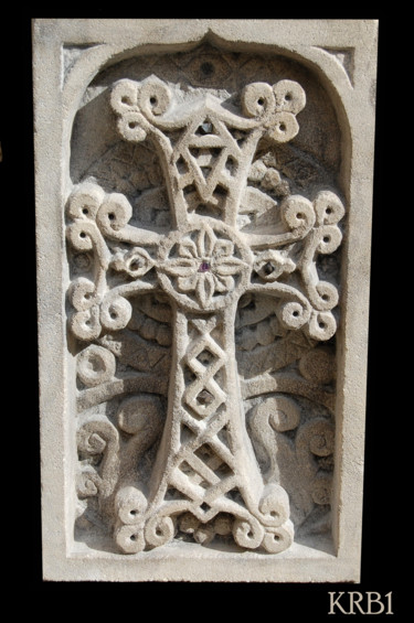 Sculpture titled "Khachkar Orient" by Nicolas Bouriot (KRB1), Original Artwork, Stone